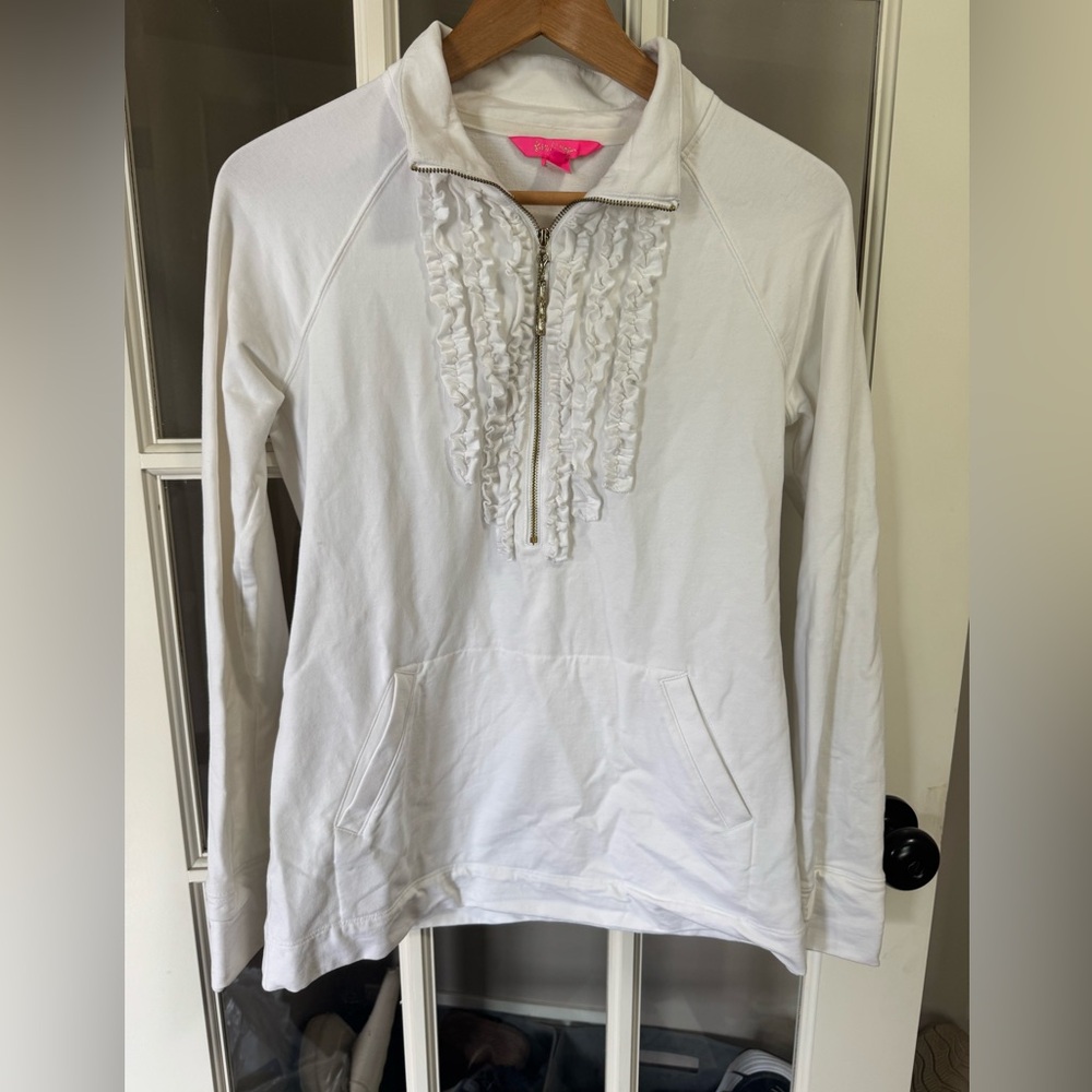 White Lilly Pulitzer Popover with Ruffled Front Size Small - Picture 1 of 4